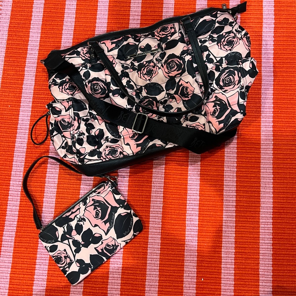 Betsey Johnson Pink and Black Floral Tote Bag